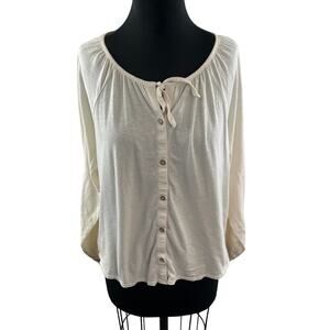 PACT Organic Cotton Linen Blend Cream Top Long Sleeves Button Down Size M